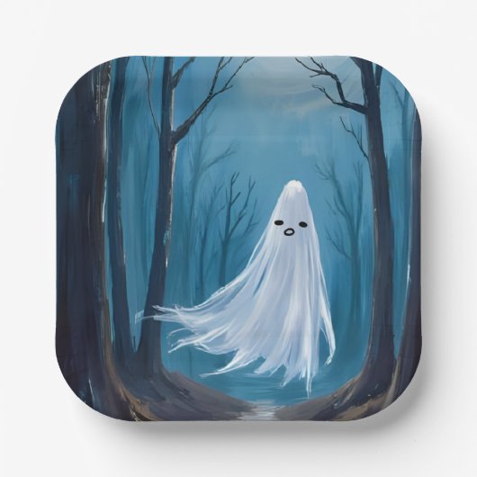Spooky Ghost | Happy Halloween Party Papieren Bordje (Voorkant)