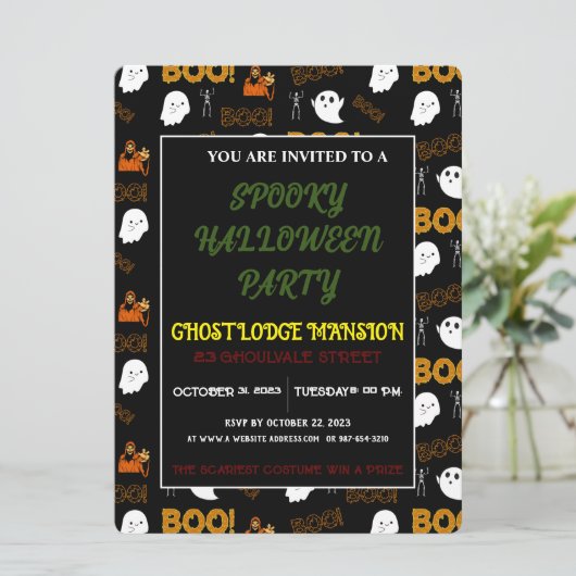 SPOOKY GHOST HAPPY HALLOWEEN PARTY UITNODIGING (Staand voorkant)