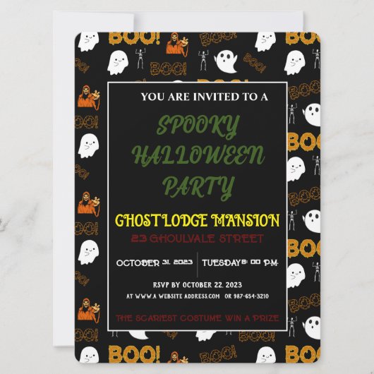 SPOOKY GHOST HAPPY HALLOWEEN PARTY UITNODIGING (Voorkant)