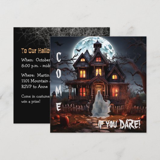 Spooky Ghost Haunted House Halloween Party Kaart (Voorkant / Achterkant)