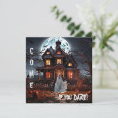 Spooky Ghost Haunted House Halloween Party Kaart (Staand voorkant)