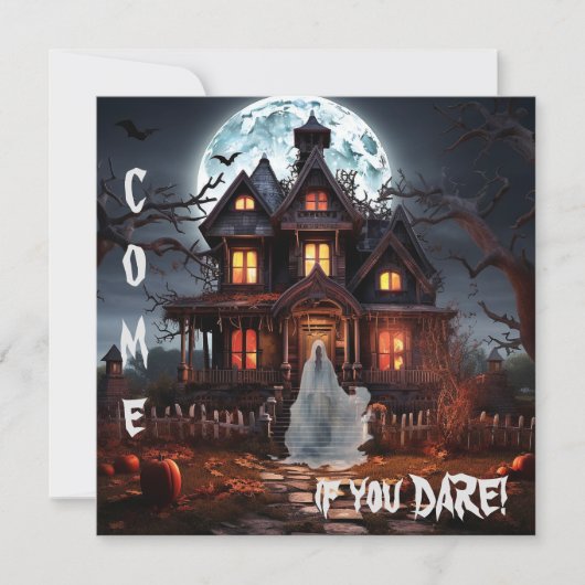 Spooky Ghost Haunted House Halloween Party Kaart (Voorkant)