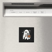 Spooky Ghost Holding Black Cat Halloween Ice Coffe Magneet (Insitu (Vaatwasser))