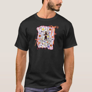 Spooky Ghost Holding Cat Coquette Floral Pumpkin H T-shirt