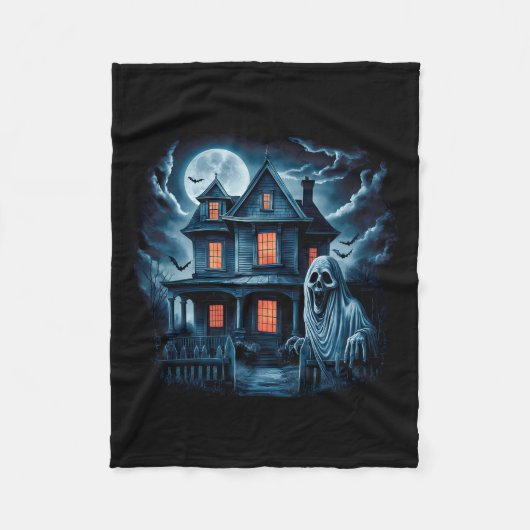 Spooky Ghost House Dark Horror Halloween kostuum Fleece Deken (Voorkant)