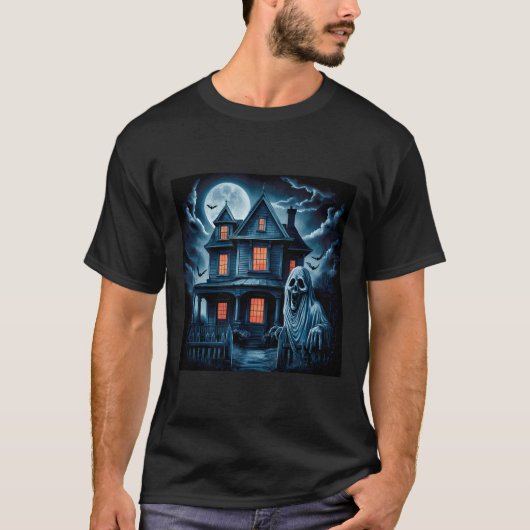 Spooky Ghost House Dark Horror Halloween kostuum T-shirt (Voorkant)