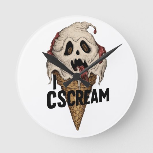 Spooky Ghost Ice Cream "Ik schreeuw" Ronde Klok (Voorkant)