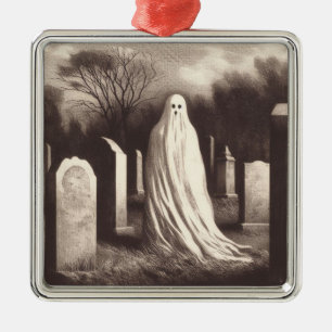 Spooky Ghost in Graveyard Gravure Metalen Ornament
