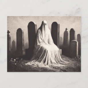 Spooky Ghost In Graveyard Horror Gothic Briefkaart