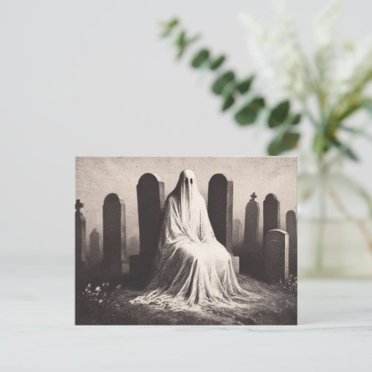 Spooky Ghost In Graveyard Horror Gothic Briefkaart (Staand voorkant)