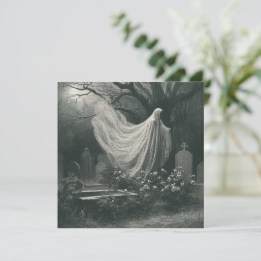 Spooky Ghost in Graveyard Horror Gothic Kaart (Staand voorkant)