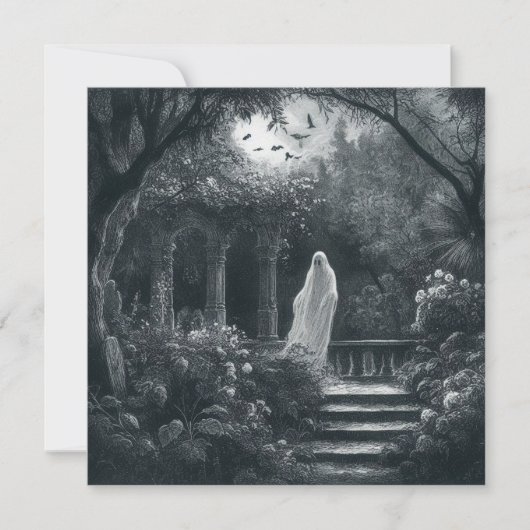 Spooky Ghost in Tuin Graveyard Gothic Kaart (Voorkant)