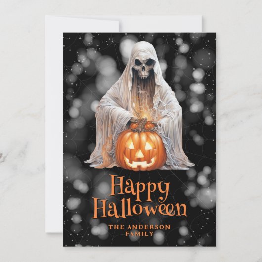 Spooky Ghost Jack O'Lantern Halloween Card Feestdagenkaart (Voorkant)