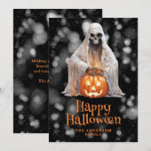 Spooky Ghost Jack O'Lantern Halloween Card Feestdagenkaart (Voorkant / Achterkant)