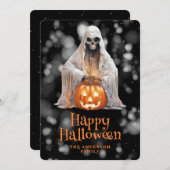 Spooky Ghost Jack O'Lantern Sterrennacht Halloween Feestdagenkaart (Voorkant / Achterkant)