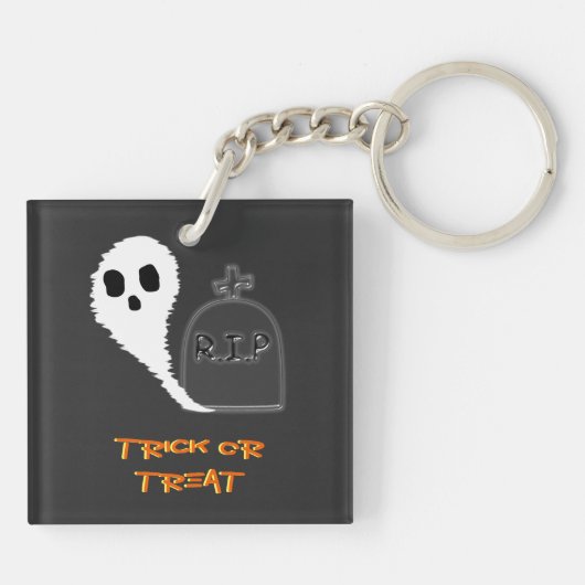 Spooky Ghost Met Grave Halloween Acryl Sleutelhang Sleutelhanger (Achterkant)