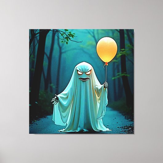 Spooky Ghost met griezelige ballon Canvas Afdruk (Voorkant)