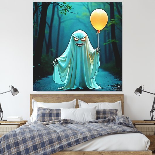 Spooky Ghost met griezelige ballon Canvas Afdruk (Insitu (Slaapkamer))