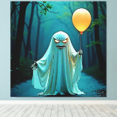 Spooky Ghost met griezelige ballon Canvas Afdruk (Insitu (Houten vloer))