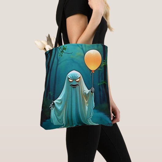Spooky Ghost met griezelige ballon Tote Bag (Dichtbij)