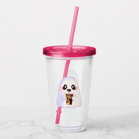 Spooky Ghost Met Iced Coffee Acryl Drinkbeker (Achterkant)
