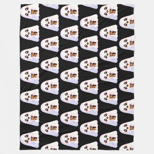 Spooky Ghost Met Iced Coffee Fleece Deken (Voorkant)