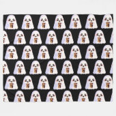 Spooky Ghost Met Iced Coffee Fleece Deken (Voorkant (Horizontaal))