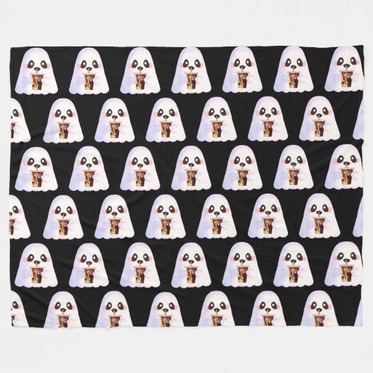 Spooky Ghost Met Iced Coffee Fleece Deken (Voorkant (Horizontaal))