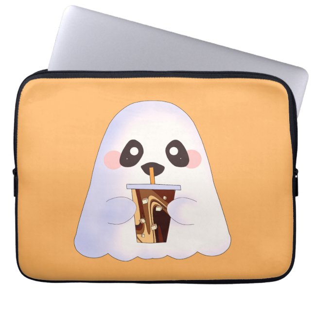 Spooky Ghost Met Iced Coffee Laptop Sleeve (Voorkant)