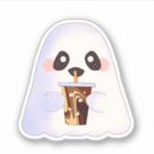 Spooky Ghost Met Iced Coffee Sticker (Voorkant)