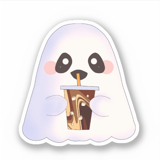 Spooky Ghost Met Iced Coffee Sticker (Voorkant)