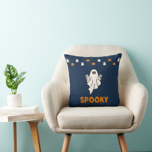 Spooky Ghost met Jack-O' Lantaarns Blauw Halloween Kussen