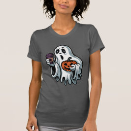 Spooky Ghost met koffie en pompoen Halloween T-shirt