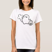 Spooky Ghost met Kruis en Pompoen Halloween T-shirt (Voorkant)