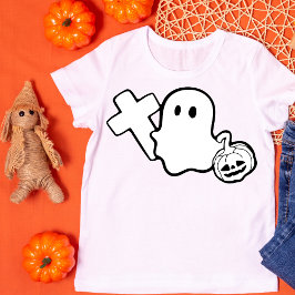 Spooky Ghost met Kruis en Pompoen Halloween T-shirt