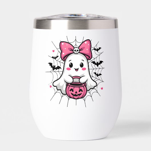 Spooky Ghost met Pink Bow borstkanker bewustzijn (Voorkant)