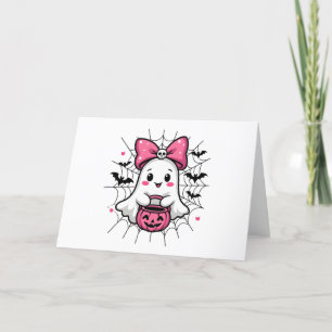 Spooky Ghost met Pink Bow borstkanker bewustzijn Bedankkaart
