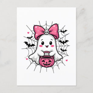 Spooky Ghost met Pink Bow borstkanker bewustzijn Briefkaart