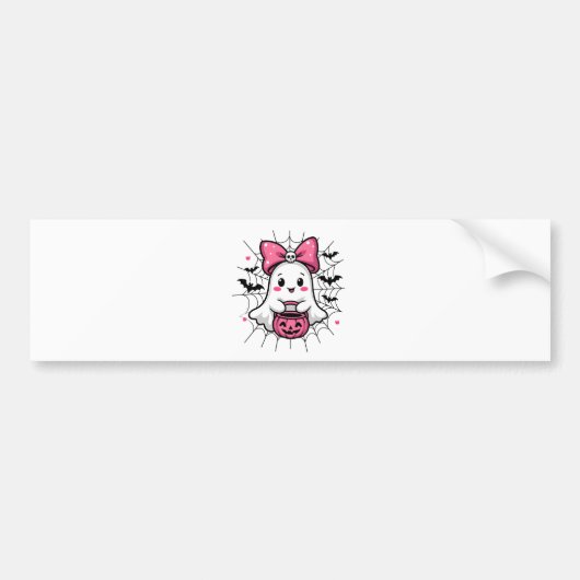 Spooky Ghost met Pink Bow borstkanker bewustzijn Bumpersticker (Voorkant)