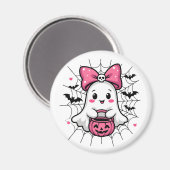 Spooky Ghost met Pink Bow borstkanker bewustzijn Magneet (Voorkant / Achterkant)