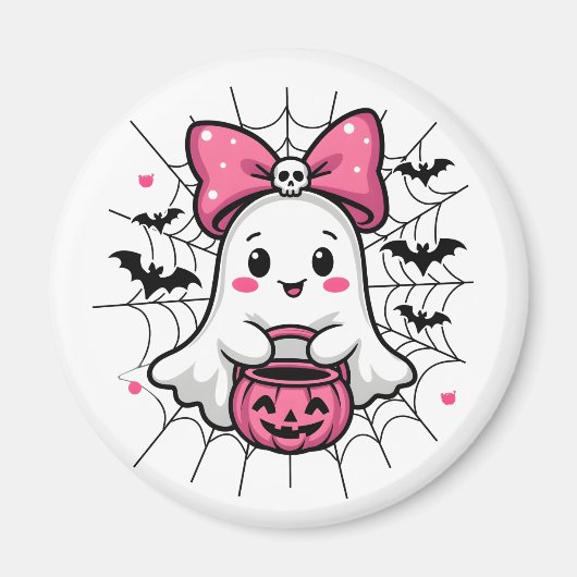 Spooky Ghost met Pink Bow borstkanker bewustzijn Magneet (Voorkant)