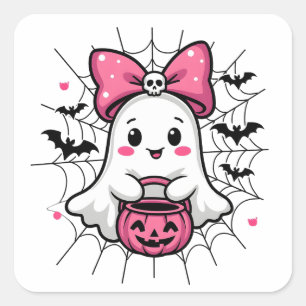 Spooky Ghost met Pink Bow borstkanker bewustzijn Vierkante Sticker