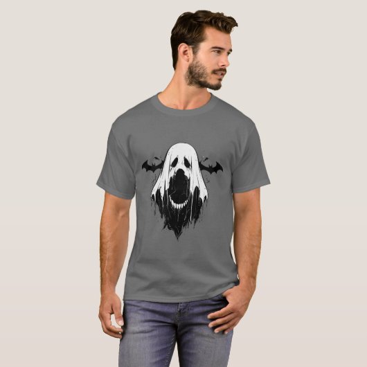 Spooky Ghost met vleermuizen T-shirt (Voorkant volledig)