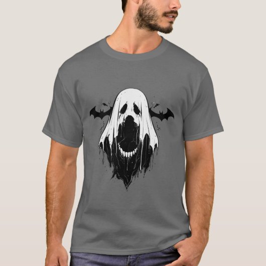Spooky Ghost met vleermuizen T-shirt (Voorkant)