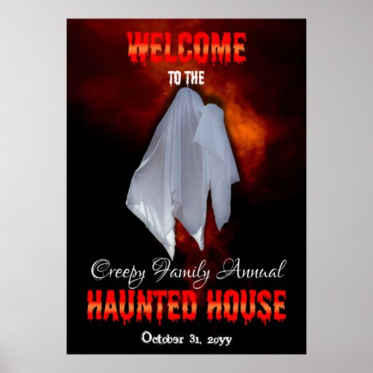 Spooky Ghost op Fiery Sky Haunted House Welkom Po Poster (Voorkant)