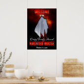 Spooky Ghost op Fiery Sky Haunted House Welkom Po Poster (Keuken)