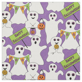 Spooky Ghost op Paarse Halloween Pattern Stof