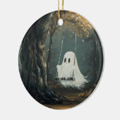 Spooky Ghost op Swing Halloween Autumn Forest Keramisch Ornament (Links)