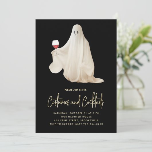 Spooky Ghost Party Halloween Uitnodiging (Staand voorkant)