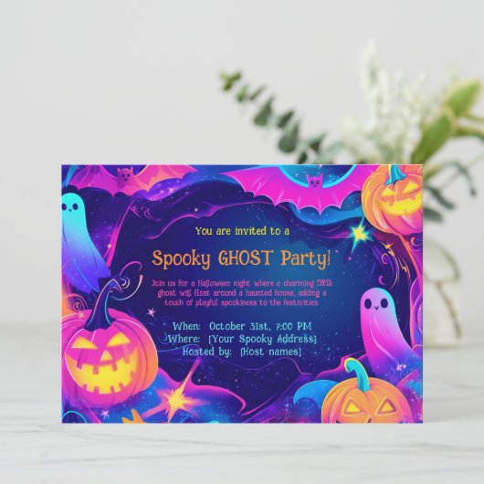 Spooky Ghost Party-uitnodiging Kaart (Staand voorkant)